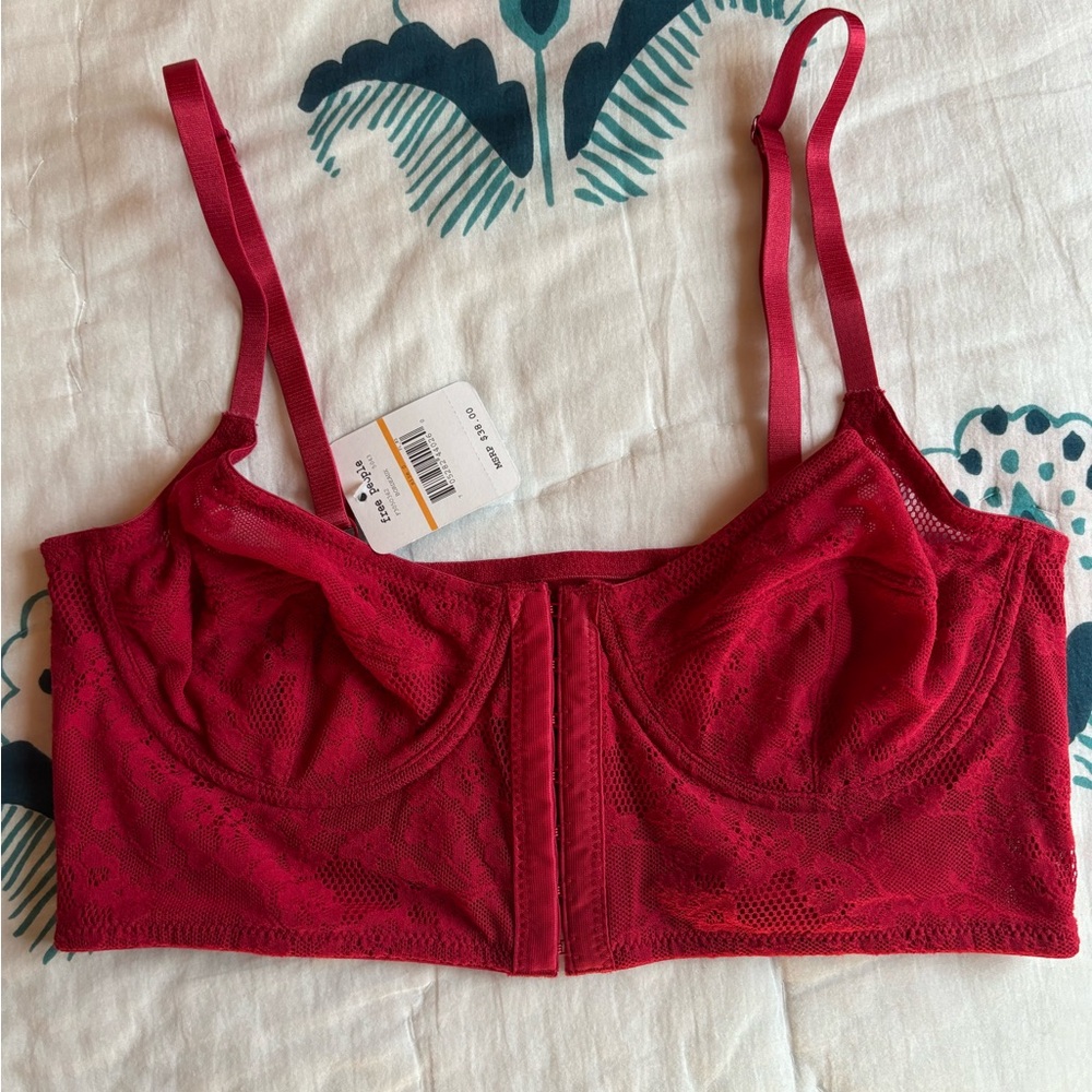 Free People sz small Red bra, front closure NWT